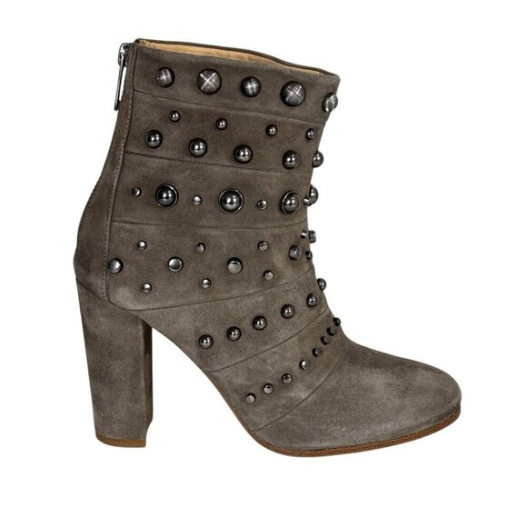 Badgley Mischka Women's 7.5 Kurt Studded Suede Ankle Boot Taupe NWOB - Picture 1 of 16